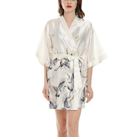 

Glonme Belted Dressing Gown for Women Loose Home Pajamas Casual Half Sleeve Robe White L