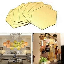 JeashCHAT 7 Pcs Removable Acrylic Hexagon Mirror Wall Stickers Decals for Home Living Room Bedroom Decor Art DIY Home Decoration Gold