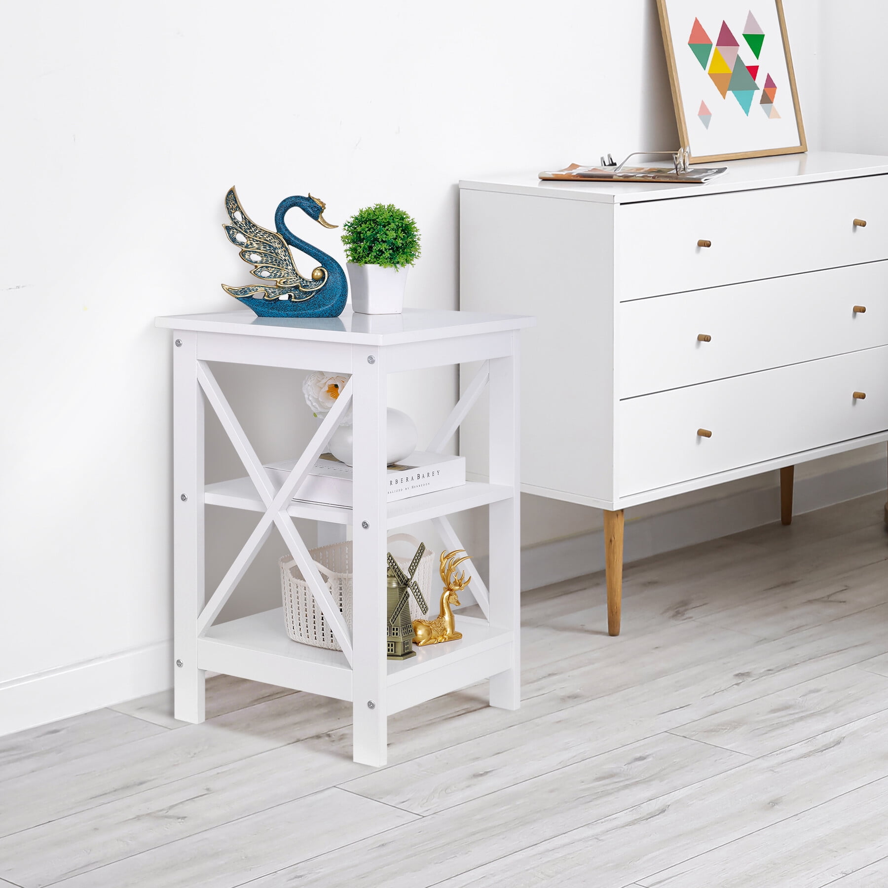 ZenSports 2 Pack White Square End Table MDF Modern Sofa Side Table