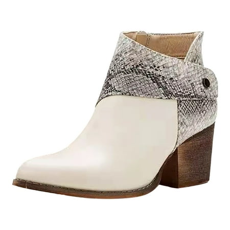 

Fsqjgq Womens High Platform Mid Wedges High Heel 2022 Autumn European and American Style Medium Heel Color Contrast Side Zipper Ankle Boots Wide Toe Cowboy Boots Womens White 39