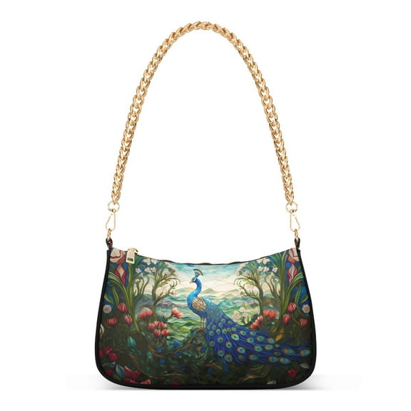 Peacock Flowers and Moon LeavesWomen Small Shoulder Bag Crossbody Tote Hobo Bags Purse Clutch Handbags with Chain Strap for Women