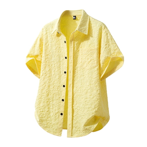 Blmnix Beach Shirts Mens T Shirts Guide Baggy Hawaiian Shirt Undershirts Collared Short Sleeve Yellow Button UP Tee Shirts,XL