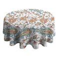 thumbnail image 4 of White Pioneer Flower and Paisley Pattern Round Tablecloth 60"x60",Wrinkle Wipeable Table Cloth for Kitchen Dining Room Picnic Patio Party, 4 of 6