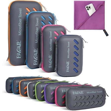 BAGAIL Serviette de Camping avec Étui en EVA, Compacte et Ultra Douce, Serviette de Voyage en Microfibre - Super Absorbante et Légère, Séchage Rapide pour Sports, Plage, Gym, Randonnée et Yoga - Purple S