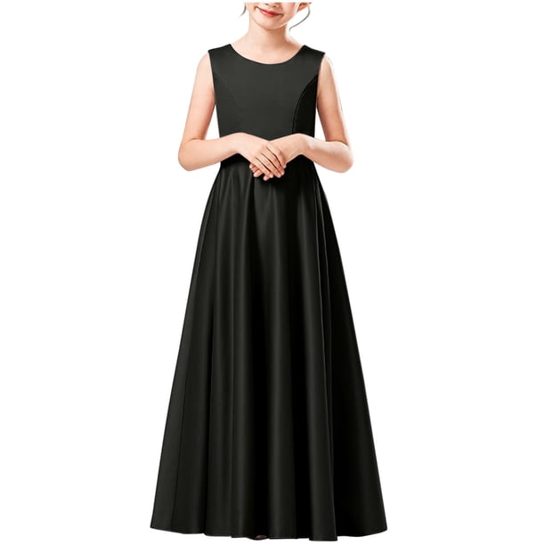 Vestido sin mangas de cuello redondo para niñas, color sólido, para cultivar la moral, informal, para fiestas, de poliéster.