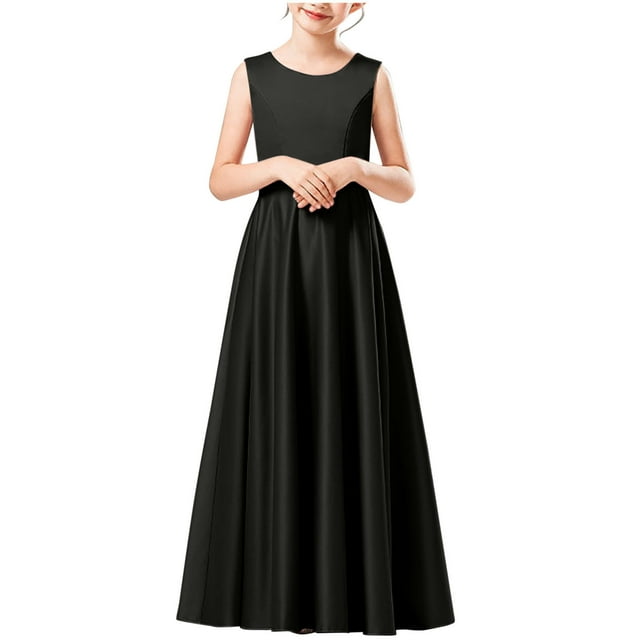EGNMCR Robe Sans Manches à Col Rond pour Enfants Couleur Unie Cultiver Sa Morale Bas Personnage Décontracté Performance Fête Robe Combinaison Longue Jupe pour Enfants Fille Polyester Robe