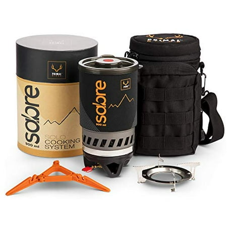Primal Ridge Sabre Portable Solo 900ml Backpacking Stove. Piezo Ignition Propane Gas Jet Burner. Quick Camp Cooking and to Boil. A must-have Camping Cookware, camping pot set or camping accessori