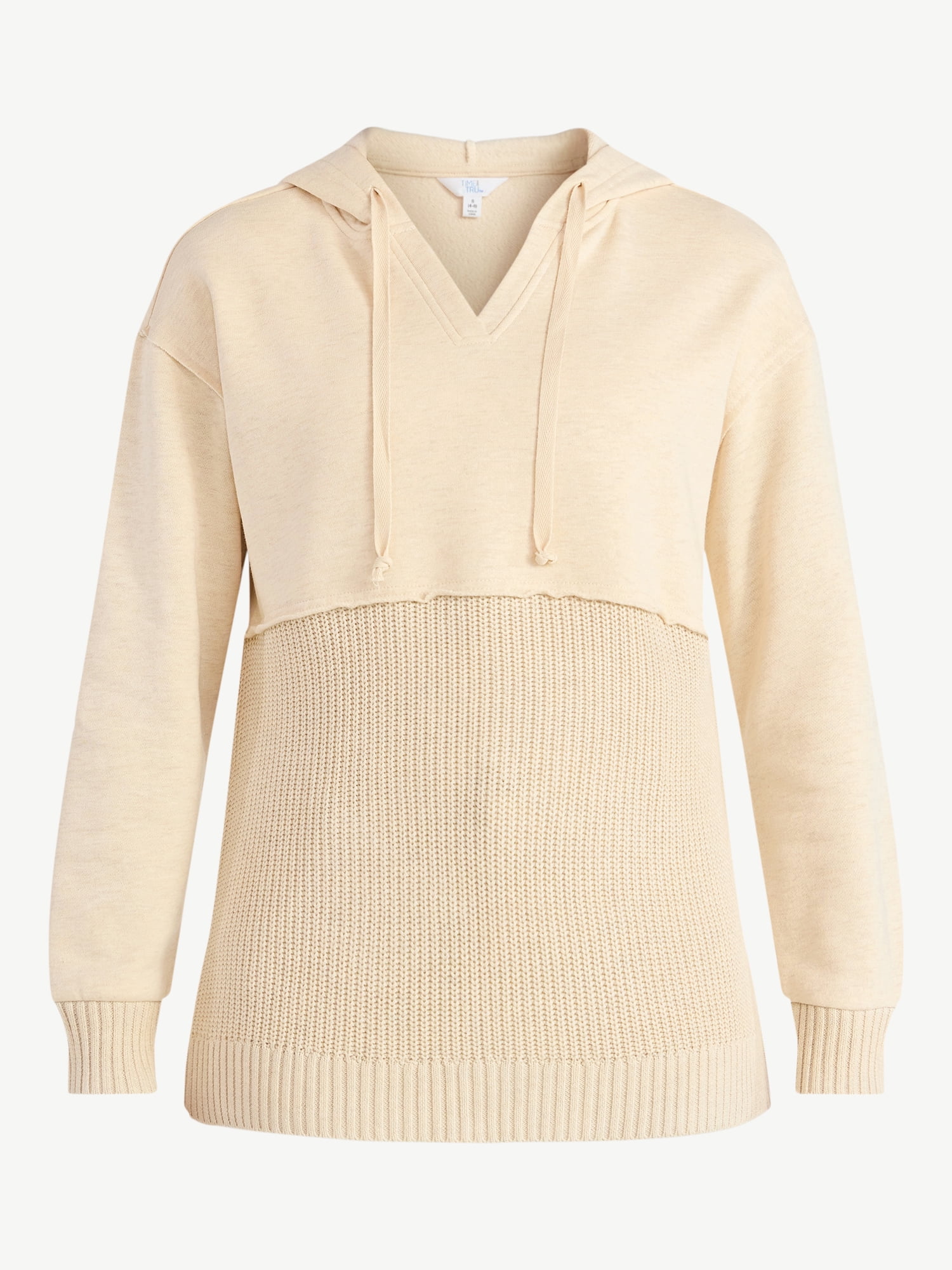 Time and Tru Women's and Women's Plus Fashion Mixed Media Hoodie, Sizes XS-4X