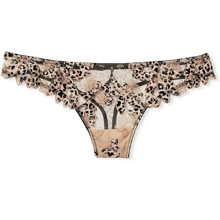 Victoria s Secret Floral Embroidered Thong Panty Color Leopard Size X-Large NWT