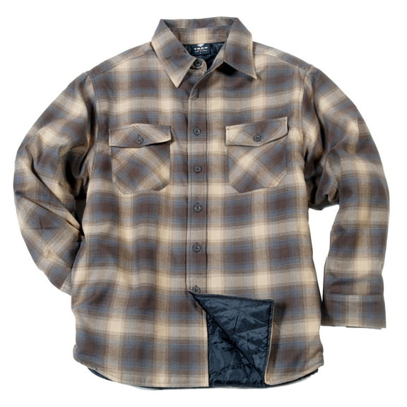 YAGO Men's Plaid Flannel Button Down Casual Shirt Jacket Beige/Brown AB21 (S-5XL) (S)