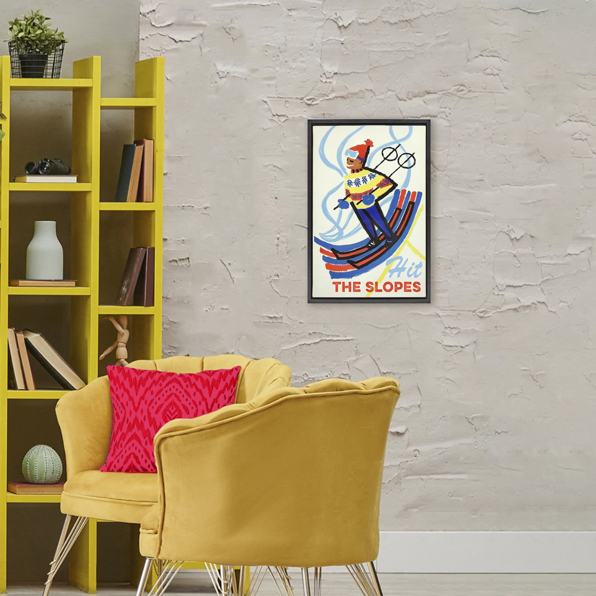 Stupell Industries Vintage Hit The Slopes Black Framed Floater Canvas Wall Art, design by Grotto Studios