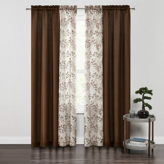 Mainstays Curtain and Sheers Set, 4 Panels, Brown, 27.5" W x 84” L