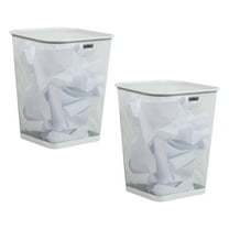 Mind Reader Mesh Trash Can, Waste Paper Basket, Square, Office, Metal, Set of 2, White
