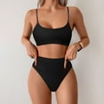 thumbnail image 2 of Womens Swimsuits Solid Color Spaghetti Strap Padded Bra And High Waisted Panty Set Two Piece Tankini Swimsuits For Women Swimwears Sportwear,Black,M, 2 of 5