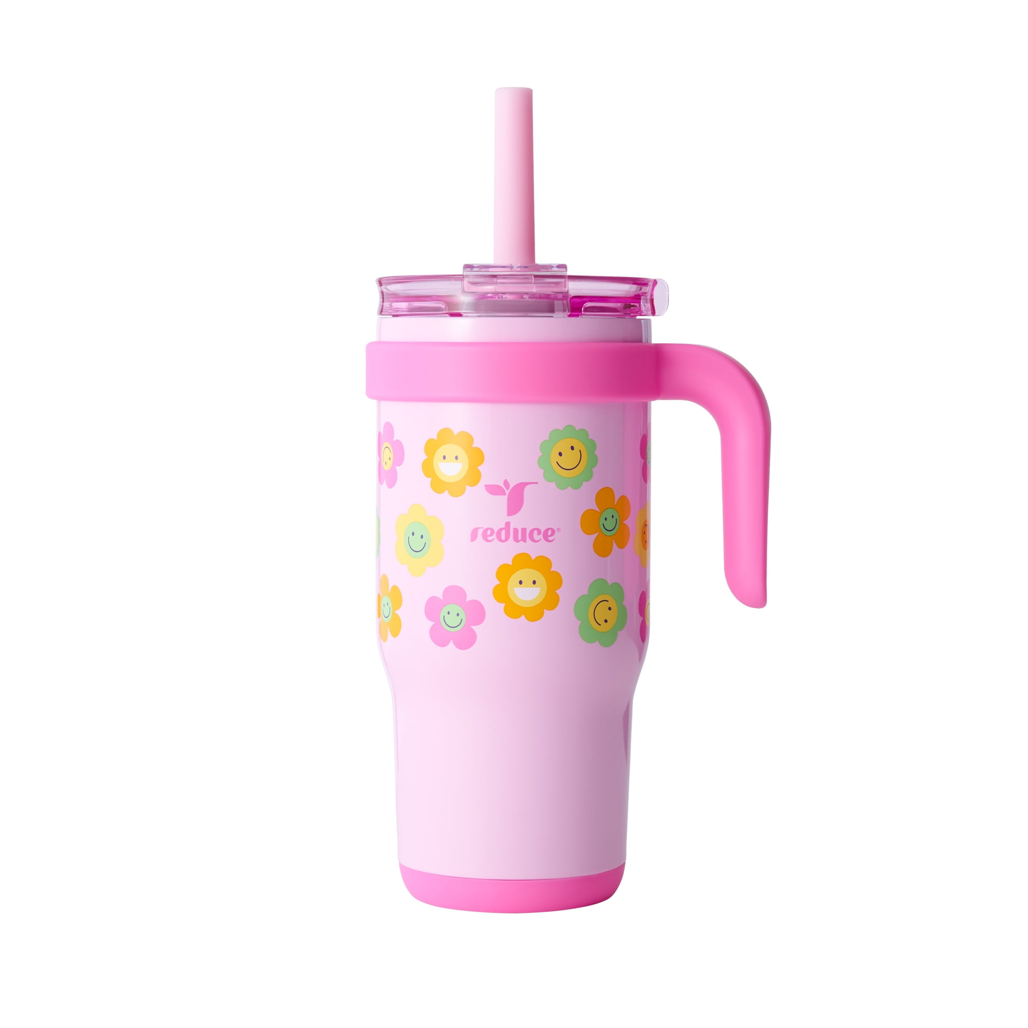 (3 pack) Reduce Coldee Kids Insulated Tumbler with Straw, 18oz Stainless Steel Spill-Proof Cup with Handle, Smiles