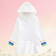 thumbnail image 4 of LEWKW Little Girls Hooded Tunic Dress Long Sleeve Rainbow Striped Cuffs Ruffle Hem Cotton Blend Sweatshirt Dress for Casual Play School Day, 4 of 6