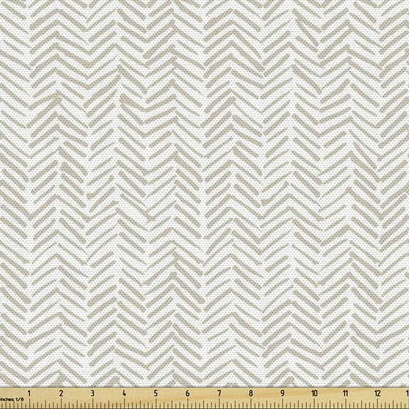 Ambesonne Herringbone Fabric by the Yard Upholstery, Hand Drawn Hipster, 2 Yards, Tan White