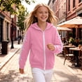 thumbnail image 6 of Girls Loose Fit Zip Front Hooded Jacket, Decorative Ribbon Bows Drawstring Hood Sweatshirt, Cozy Solid Color Outerwear Pink 8-9Years, 6 of 7