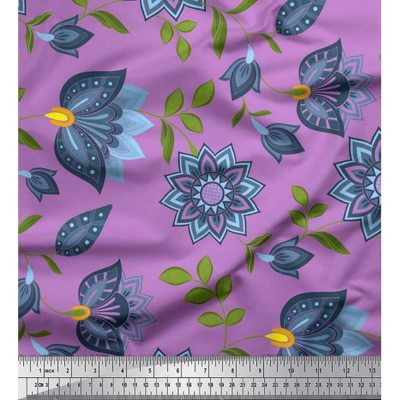 Soimoi Cotton Poplin Fabric Leaves & Floral Artistic Print Sewing Fabric Yard 56 Inch Wide