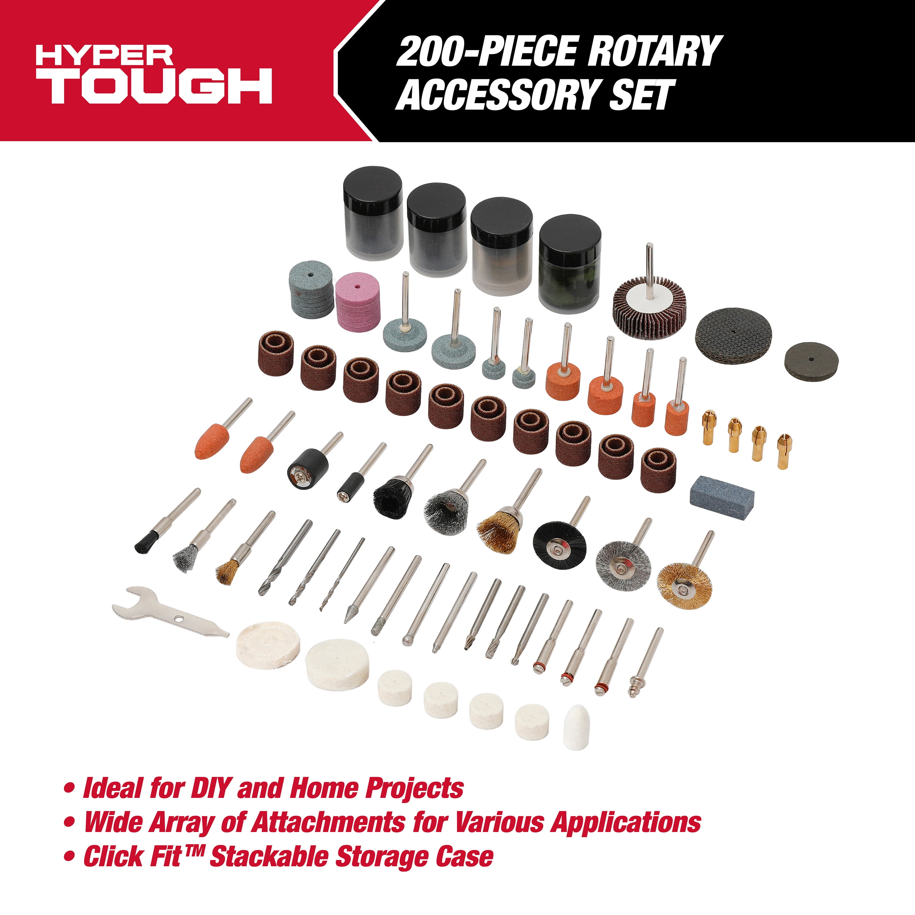 Hyper Tough 200-Piece Universal Rotary Accessory Kit in Click Fit Case