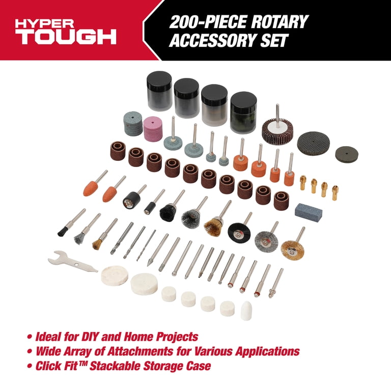 Hyper Tough Rotary Accessory Kit 200 Pieces in Click Fit Case for