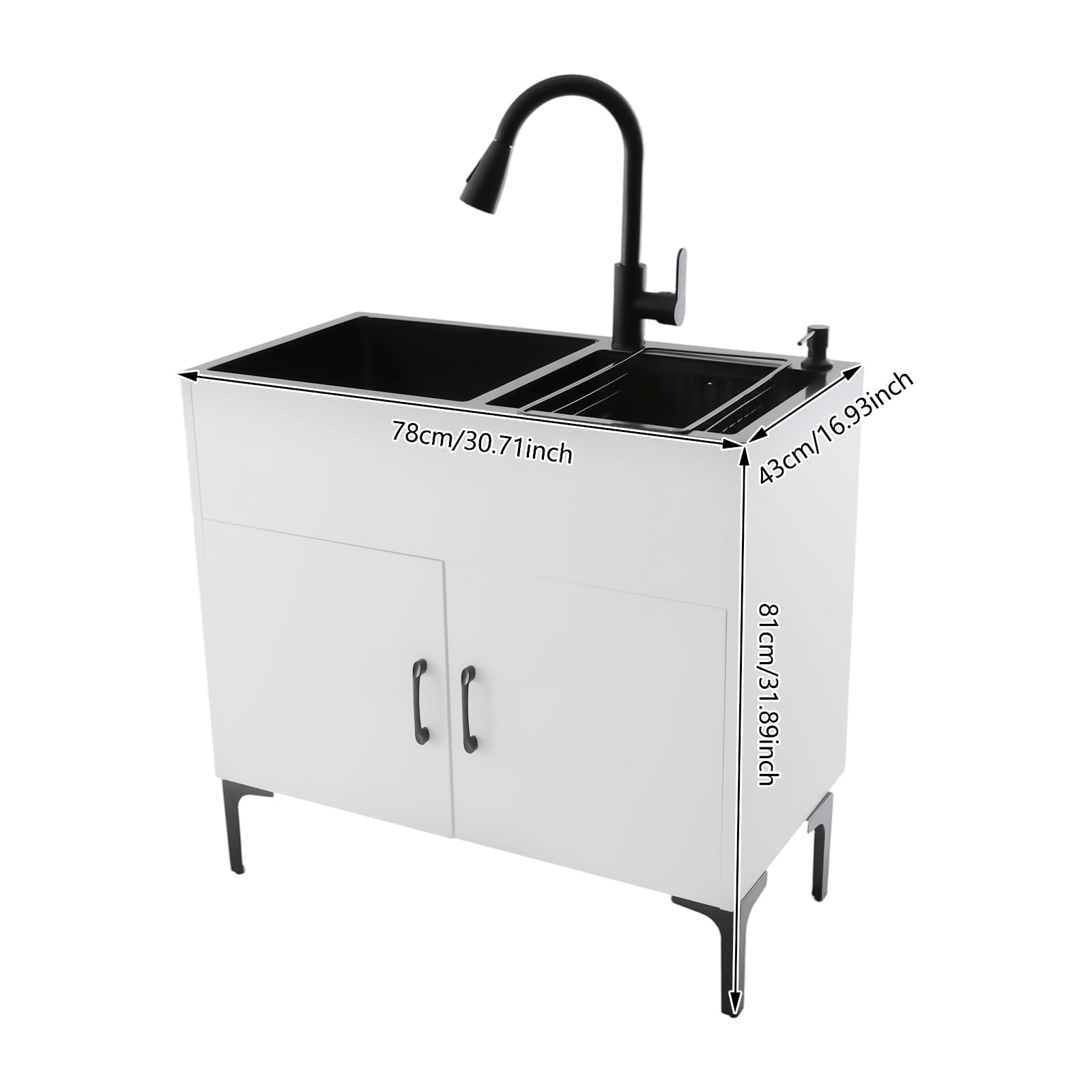 Laundry Sink with Cabinet, Sink with Pull-Out Faucet and Cabinet, Freestanding Kitchen Sink