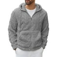 thumbnail image 3 of Cardigan Men Button Up Hooded Fleece Lined Long Sleeve Soft Street Oversized Denim Jacket Men,Grey,2XL, 3 of 9