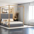 thumbnail image 5 of Queen Size Canopy Bed with Upholstery Headboard, 4-Poster Canopy Bed with Metal Frame, Modern Queen Bed Frame with Slats Support, No Box Spring Needed, 5 of 9