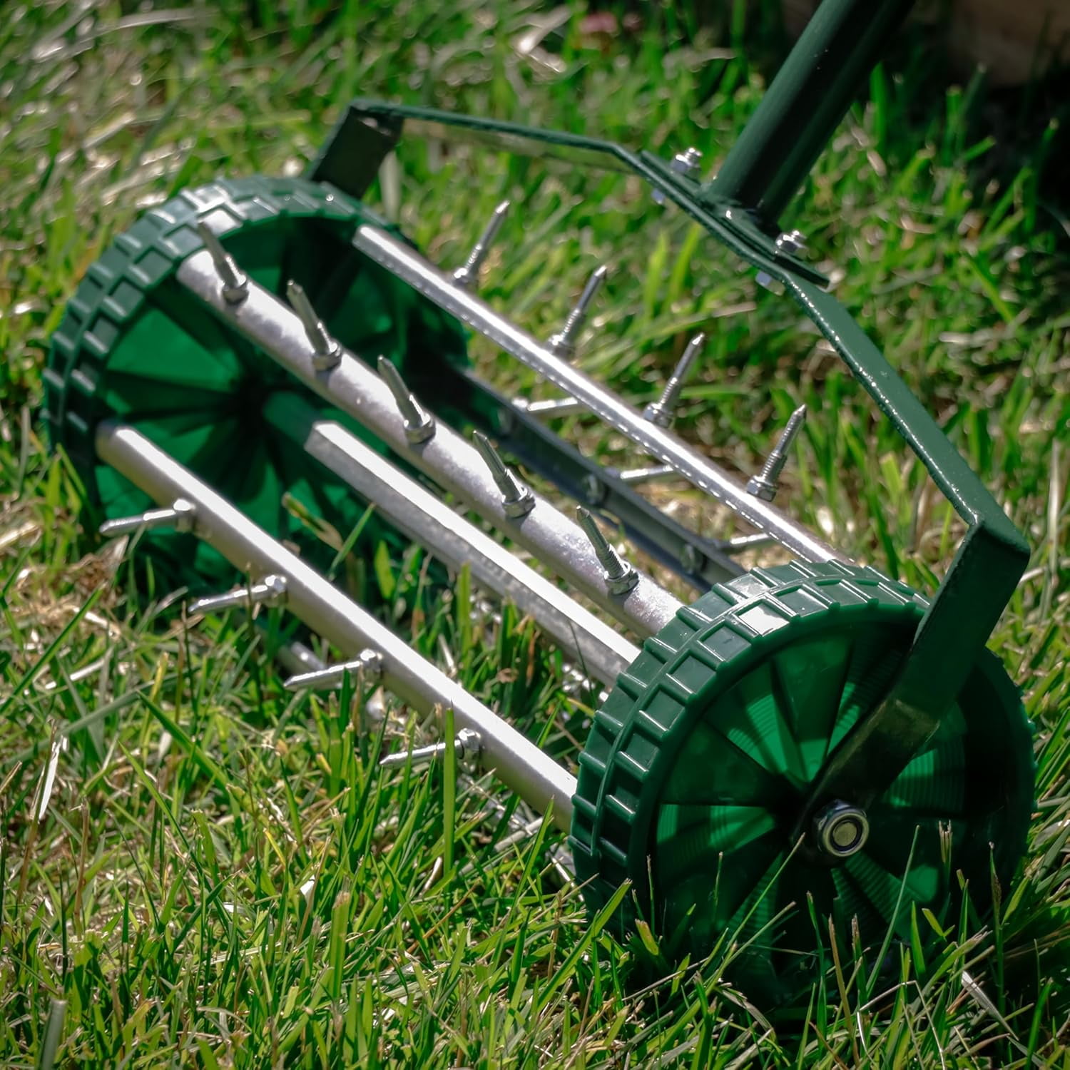 Fehomix 18" Rolling Lawn Aerator, Heavy Duty Manual Push Spike Soil Aerator Tool with 57" 3-Piece Steel Handle for Garden Yard Lawn Care, Grass Maintenance & Aeration