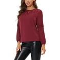 thumbnail image 5 of Unique Bargains Women's Chiffon Semi Sheer Long Sleeves Keyhole Neck Blouse M Wine Red, 5 of 7
