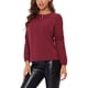 thumbnail image 4 of INSPIRAR CHIC Blusa de gasa para mujer con cuello de ojal, manga de patchwork, elegante top de trabajo XL color rojo vino, 4 of 7