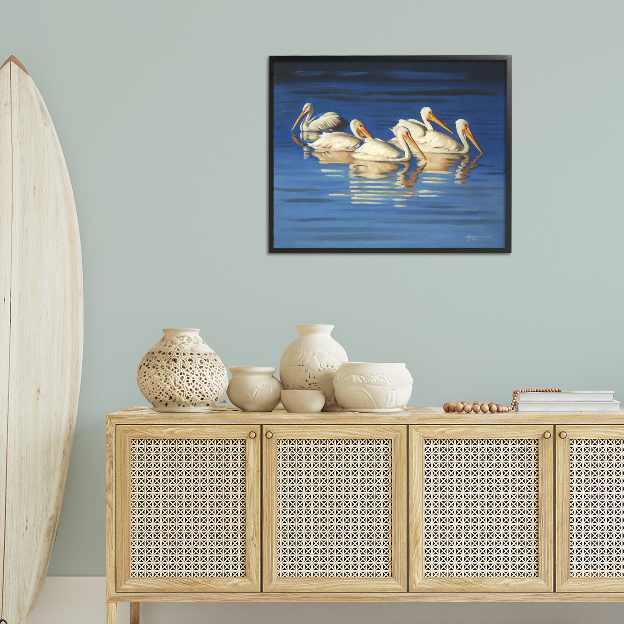 Stupell Industries Pelican Flock Lake Ripples Animals & Insects Painting Black Framed Art Print Wall Art, 30 x 24