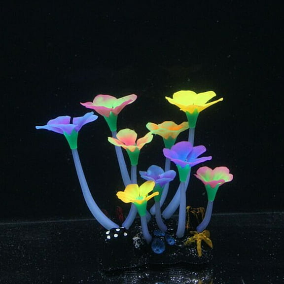 Unique Bargains Multi Color Thick Stems Glowing Effect Artificial Flowers Stone for Fish Tank