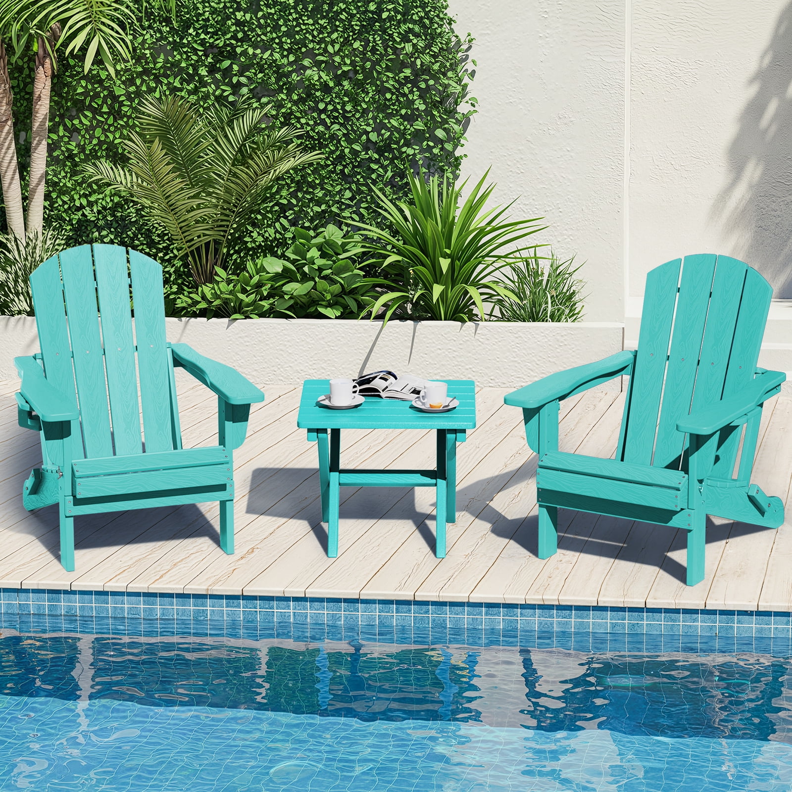 SERWALL Small Folding Side Table set 2, HDPE All Weather Adirondack End Table, No Assembly Required, Aruba