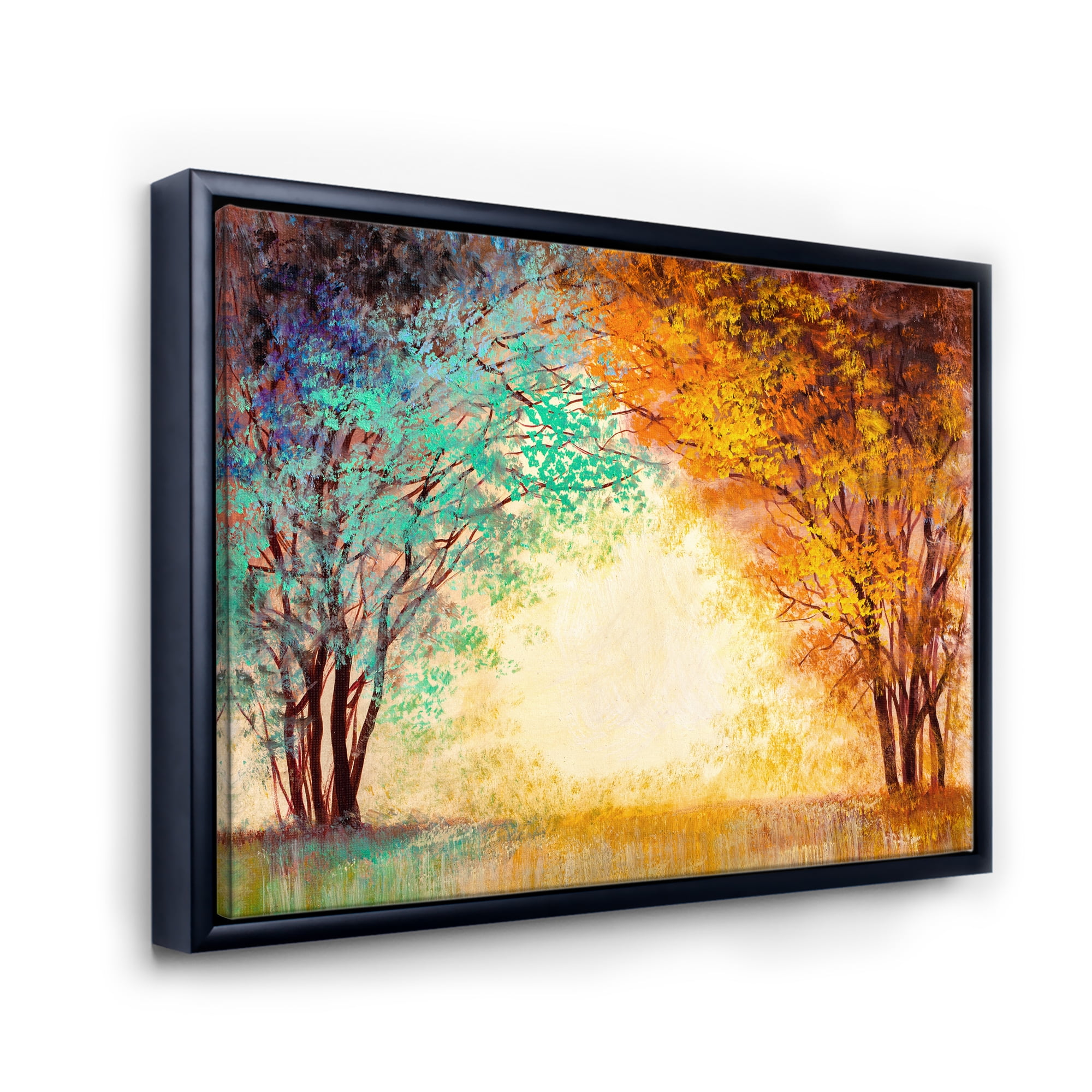 Designart 'Alley Through The Turquise Park In Autumn Sunset ' Traditional Framed Canvas Wall Art Print