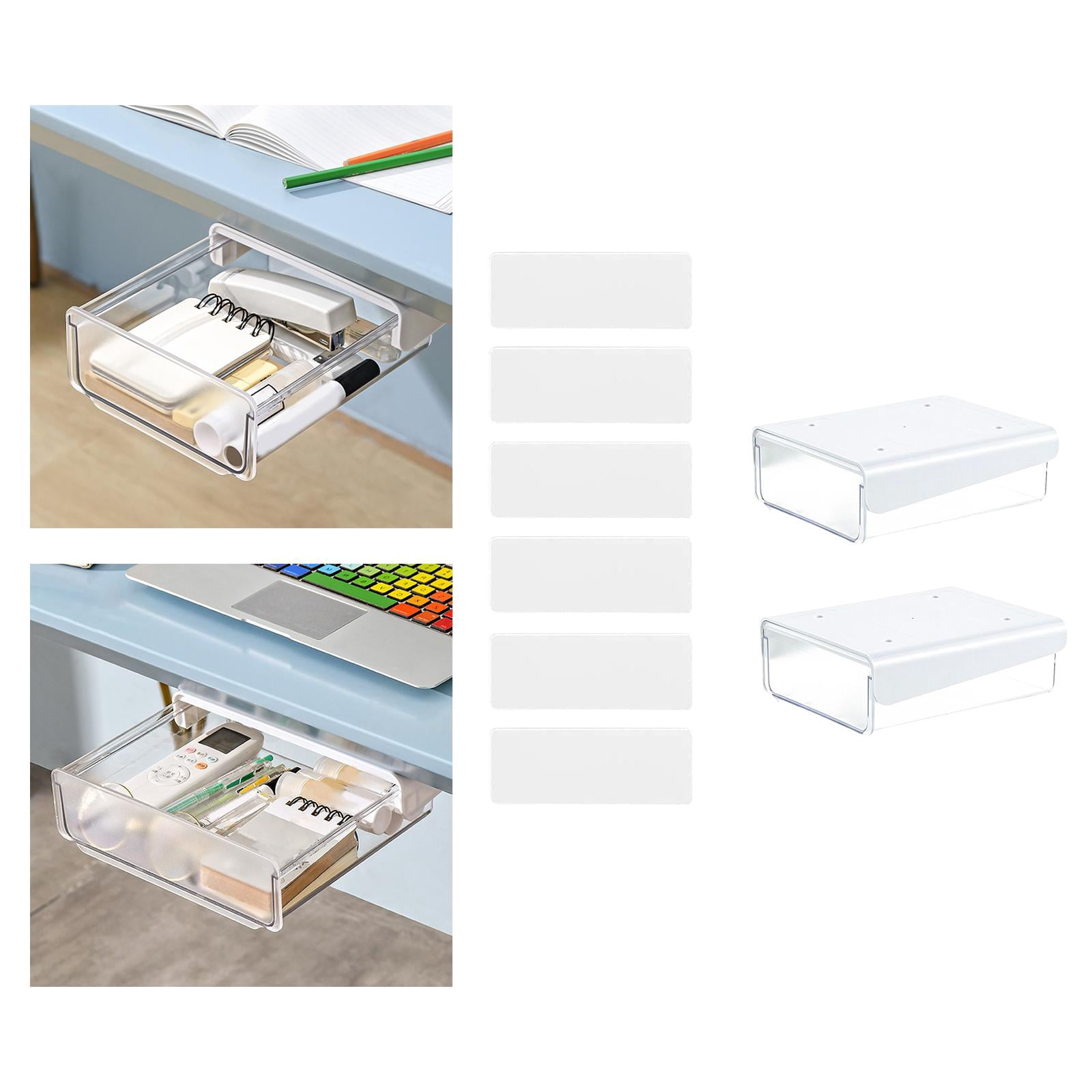 Self Adhesive Desk Drawer Office Accessories Stationery Pencil Tray Desktop Organizer for Living Room Bedroom Pantry Closet Study Room White Small