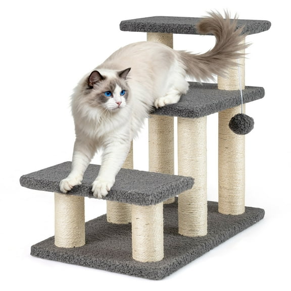 Gymax 2-in-1 Cat Tree Tower Pet Steps w/ Scratching Posts Hanging Toy Ball Perch