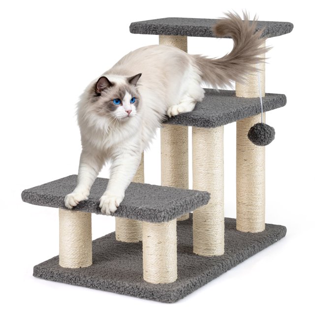 Gymax 2-in-1 Cat Tree Tower Pet Steps w/ Scratching Posts Hanging Toy Ball Perch