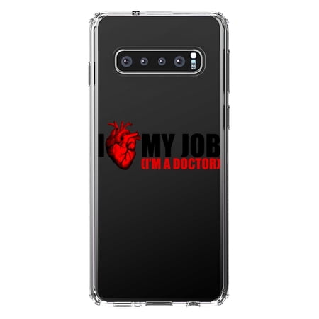 DistinctInk Clear Shockproof Hybrid Case for Samsung Galaxy S10 (6.1" Screen) - TPU Bumper Acrylic Back Tempered Glass Screen Protector - I Heart My Job - I'm A Doctor