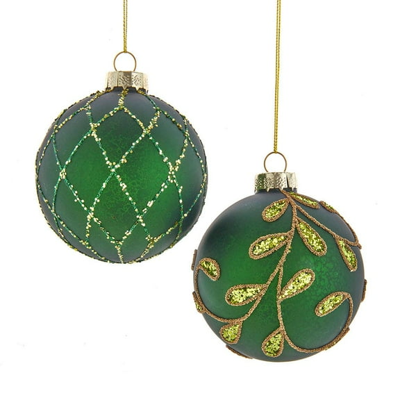 Kurt Adler 80MM Gold and Emerald Green Embellish Ball Ornaments, 6 Piece Set