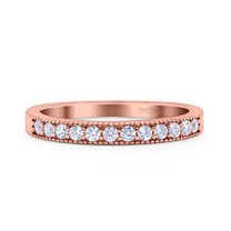 Rose Tone, Simulated Cubic Zirconia Size-6 Half Eternity Ring Wedding Engagement Band 925 Sterling Silver