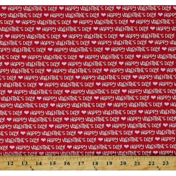 Cotton Happy Valentine's Day Words Hearts on Red Gnomie Love Cotton Fabric Print by the Yard (9784-88)
