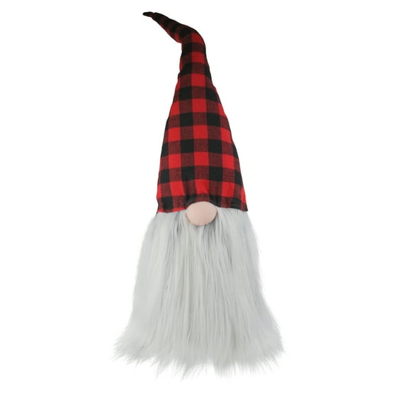 Buffalo Plaid Christmas Gnome Head Figure - 28" - Red and Black