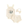 thumbnail image 1 of SUNSIOM Newborn Girl Summer Outfits Waffle Flower Embroidered Sleeveless Romper Ruffles Shorts Headband Set, 1 of 7