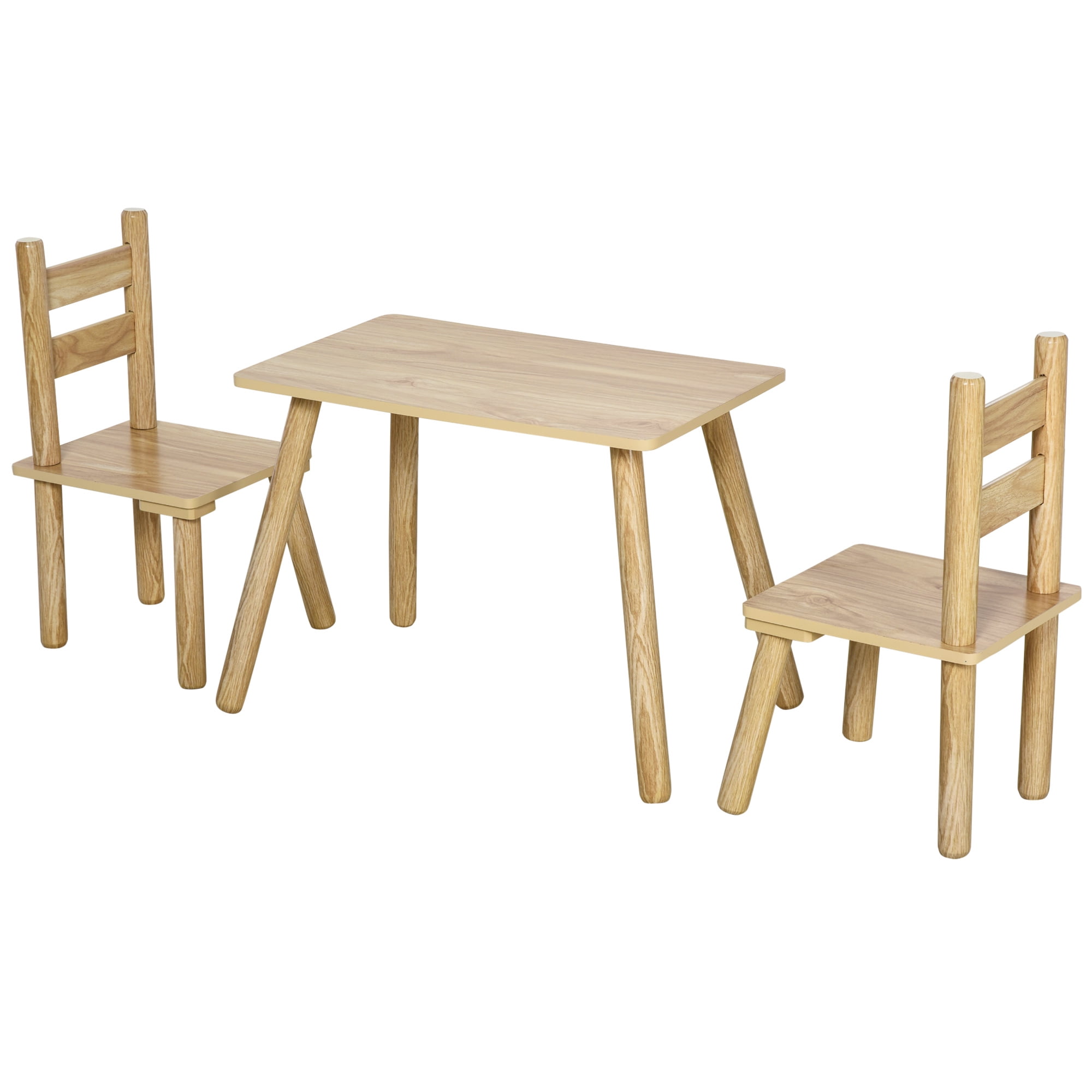 Qaba 3Piece Set Kids Wooden Table Chairs Easy to Clean Gift for Boys