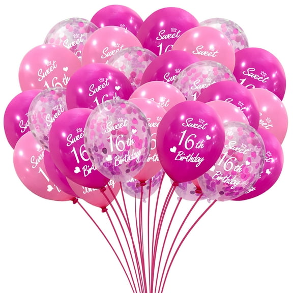 Sweet 16th Birthday Latex Balloons - Pink and Hot Pink Party Decorations - 30 Pack 12 inch - Confetti Included|The Sweet 16th Latex Balloons are a 30 pack of 12 inch balloons in pink and hot pink. Con
