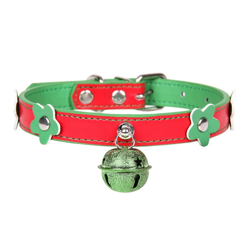 Christmas Cute Pet Dog PU Leather Buckle Collar Xmas Adjustable Bell Collar