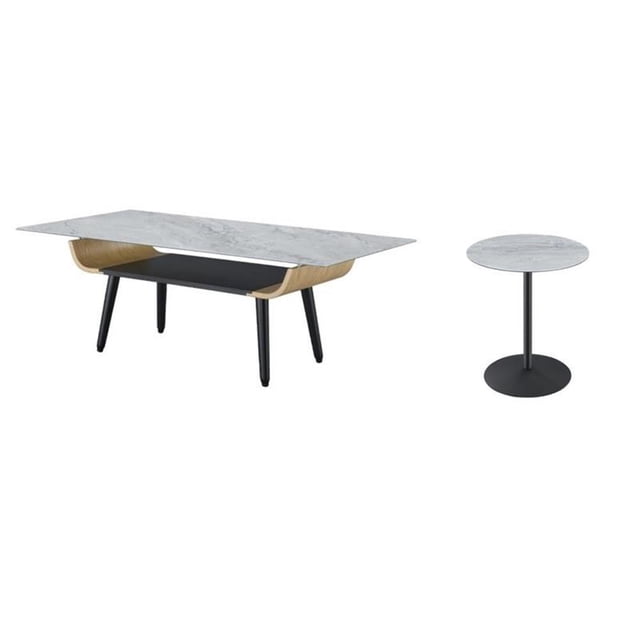 Pemberly Row Set of 2 End Table and Coffee Table with Gray Marble Texture Top
