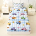 thumbnail image 3 of Castle Fairy Watercolor Truck Twin Sheet Sets 3pcs for Girls, Plaid Check Art Bedding for Bedroom, Blue Green Yellow, 3 of 6