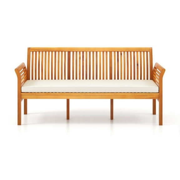 GVN Garden Benches,Outdoor Bench Seat62.5 Inches Patio 3-Seat Wood Bench with Soft Seat Cushions-White